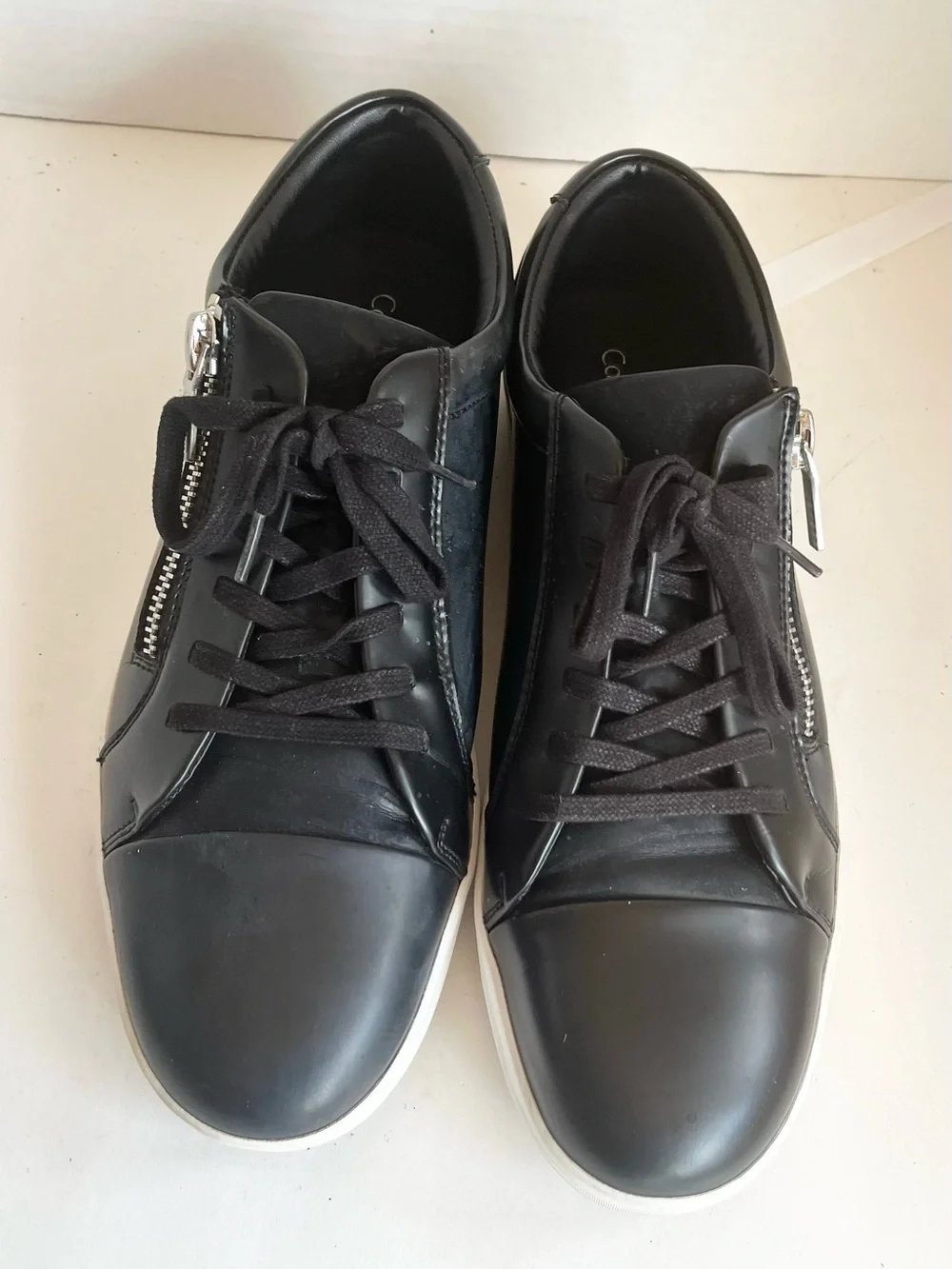Men's Calvin Klein Ibrahim Box Leather Zip & Tie Black Casual Sneakers (Size 12)